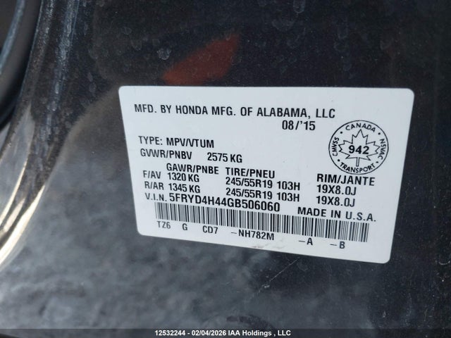 2016 Acura Mdx Navigation Package მანქანა იყიდება აუქციონზე, vin: 5FRYD4H44GB506060, აუქციონის ნომერი: 12532244