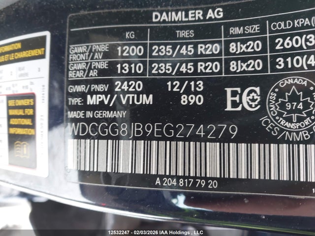 WDCGG8JB9EG274279 Mercedes-Benz Glk 350 4matic