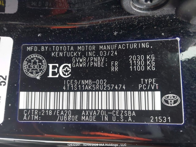 4T1S11AK5RU257474 Toyota CAMRY SE