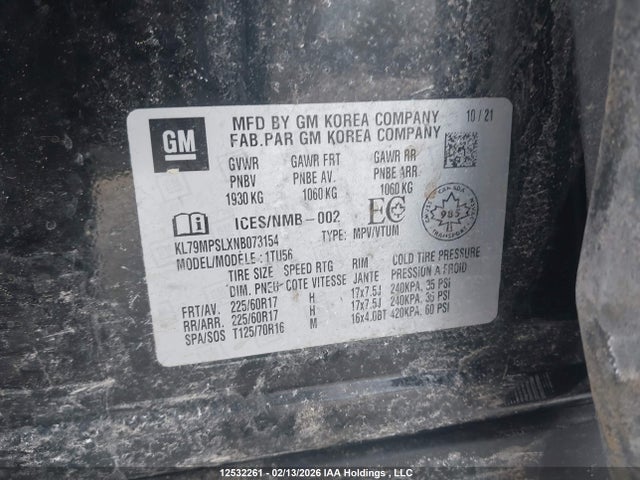Aukcja sprzedaży 2022 Chevrolet Trailblazer Lt, vin: KL79MPSLXNB073154, numer aukcji: 12532261