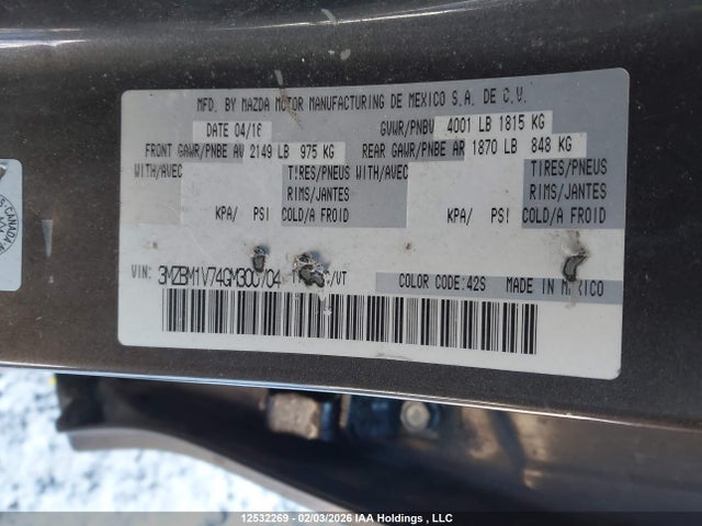 3MZBM1V74GM300704 Mazda Mazda3 Gs