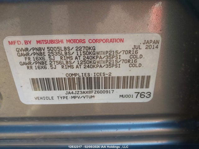 JA4JZ3AX8FZ600917 Mitsubishi Outlander Se