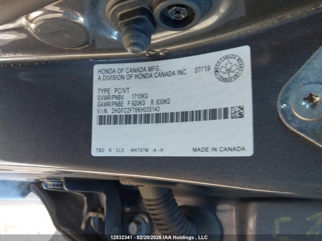 Продаж на аукціоні авто 2019 Honda Civic Ex 4dr, vin: 2HGFC2F76KH035143, номер лоту: 12532341