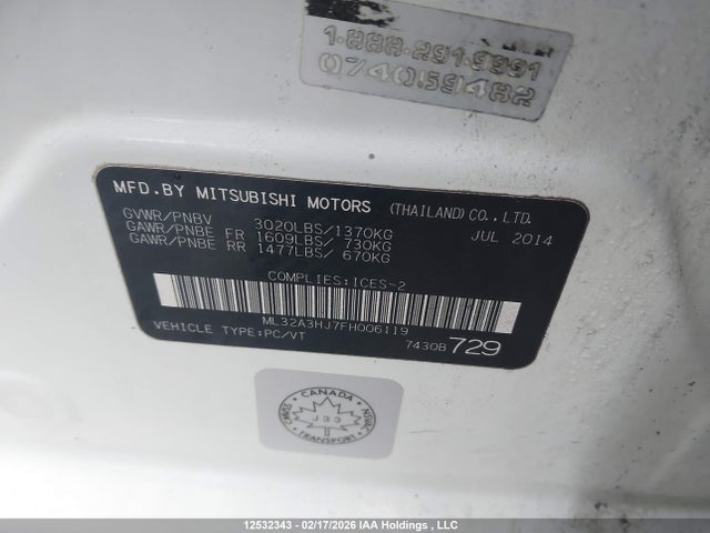 ML32A3HJ7FH006119 Mitsubishi Mirage