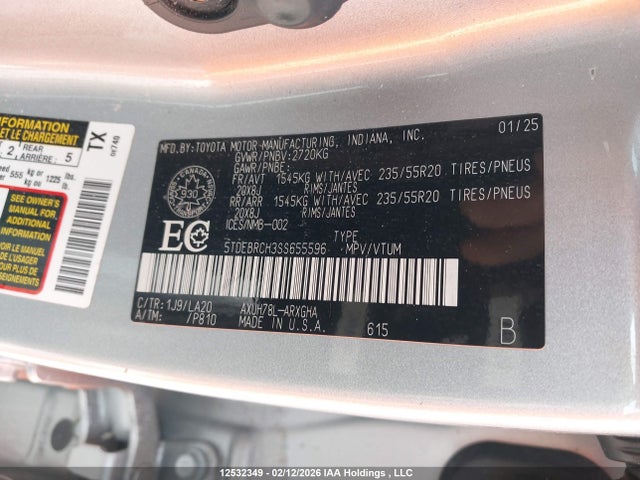Aukcja sprzedaży 2025 Toyota Highlander Hybrid Hybrid, vin: 5TDEBRCH3SS655596, numer aukcji: 12532349