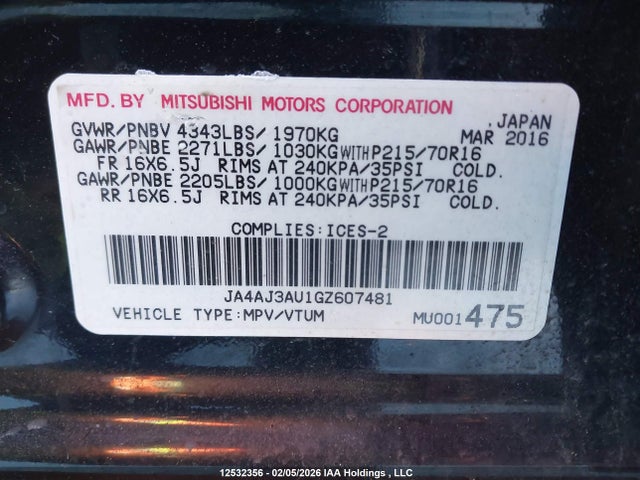 JA4AJ3AU1GZ607481 Mitsubishi RVR SE
