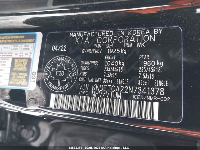 Продажа на аукционе авто 2022 Kia Seltos Sx, vin: KNDETCA22N7341378, номер лота: 12532386