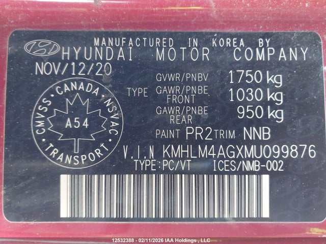 KMHLM4AGXMU099876 Hyundai ELANTRA SEL