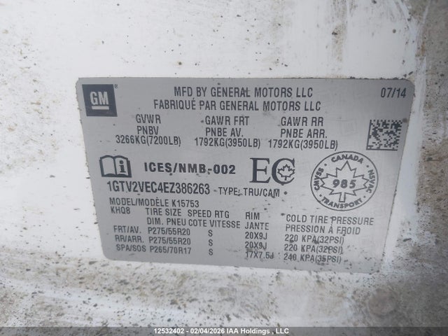 1GTV2VEC4EZ386263 GMC SIERRA 1500
