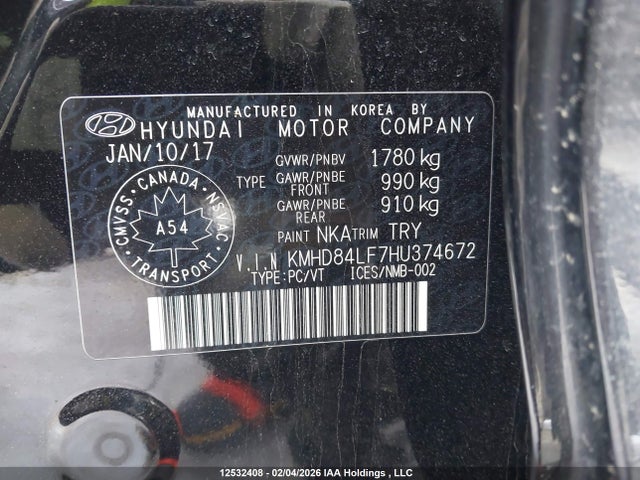 KMHD84LF7HU374672 Hyundai ELANTRA GL