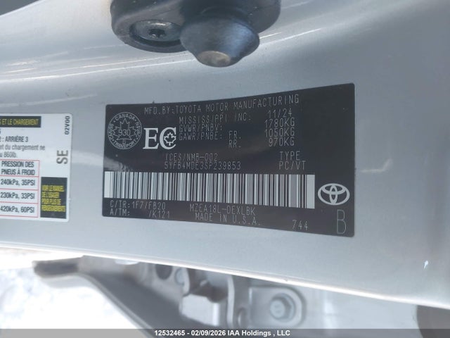 12532465 :رقم المزاد ، 5YFB4MDE3SP239853 vin ، 2025 Toyota Corolla مزاد بيع
