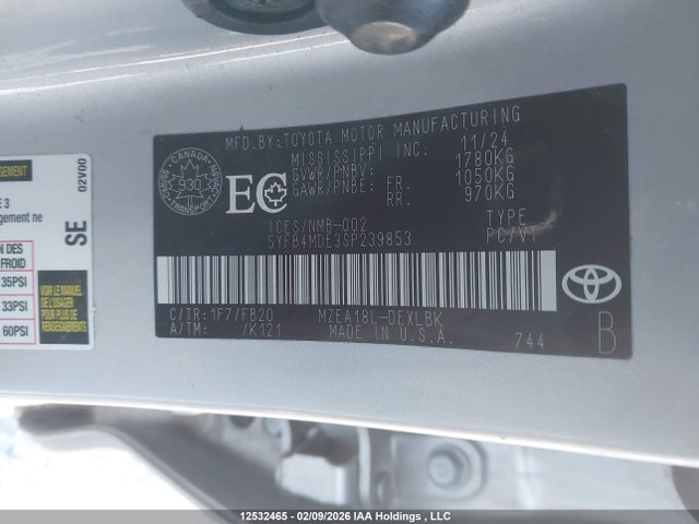 12532465 :رقم المزاد ، 5YFB4MDE3SP239853 vin ، 2025 Toyota Corolla مزاد بيع