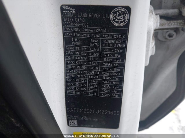 Продаж на аукціоні авто 2018 Jaguar E-pace, vin: SADFM2GX0J1Z21695, номер лоту: 12532471