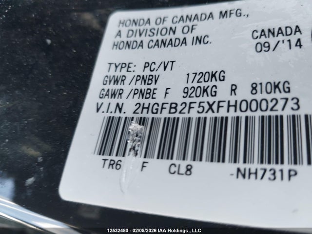 Honda CIVIC EX 2015 2HGFB2F5XFH000273 Image 18