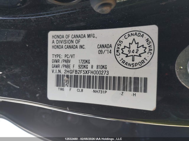 Honda CIVIC EX 2015 2HGFB2F5XFH000273 Image 9