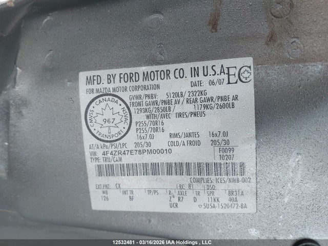 Aukcja sprzedaży 2008 Mazda B4000 Cab Plus, vin: 4F4ZR47E78PM00010, numer aukcji: 12532481