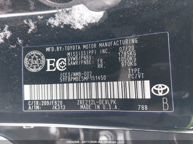 Toyota COROLLA LE 2021 5YFBPMBE5MP151450 Image 9