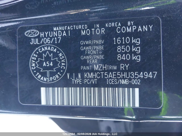 KMHCT5AE5HU354947 Hyundai ACCENT SE