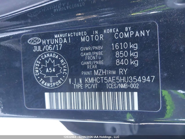 KMHCT5AE5HU354947 Hyundai ACCENT SE