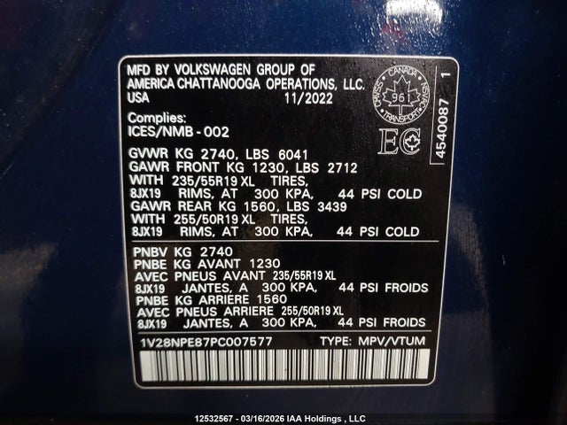 Продажа на аукционе авто 2023 Volkswagen Id.4 Pro, vin: 1V28NPE87PC007577, номер лота: 12532567