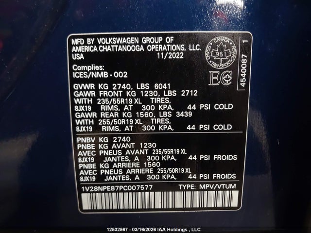 Продажа на аукционе авто 2023 Volkswagen Id.4 Pro, vin: 1V28NPE87PC007577, номер лота: 12532567