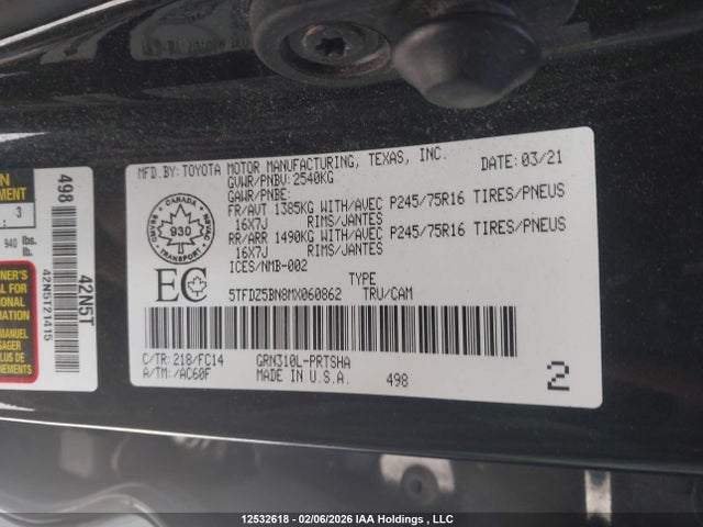 Toyota Tacoma 2021 5TFDZ5BN8MX060862 Image 9