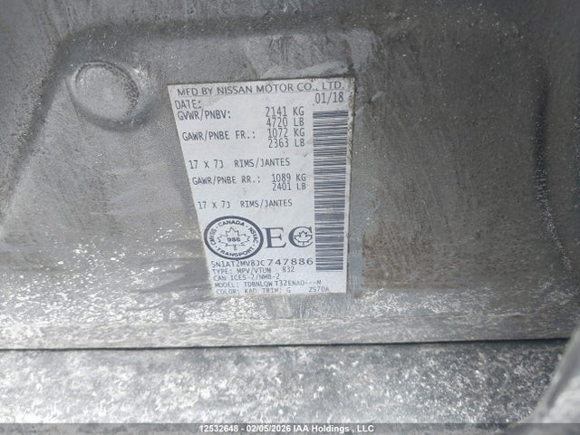 5N1AT2MV8JC747886 Nissan Rogue Sv/sl