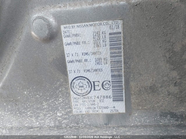 5N1AT2MV8JC747886 Nissan Rogue Sv/sl