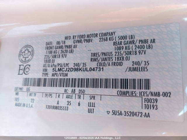 5LMCJ2D98KUL04731 Lincoln MKC SELECT