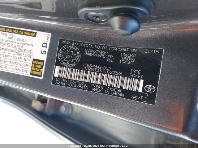 JTDZN3EU1FJ022386 Toyota PRIUS V