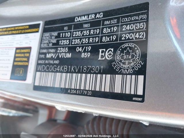 WDC0G4KB1KV187301 Mercedes-Benz Glc 300 4matic
