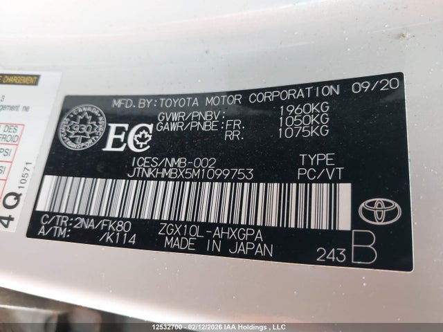 JTNKHMBX5M1099753 Toyota C-hr Xle/le/night Shade/limited