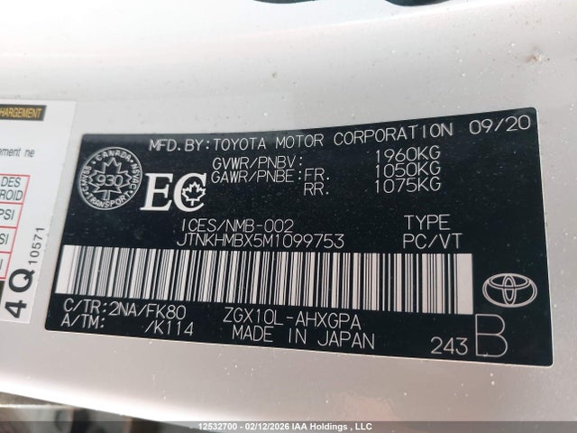 JTNKHMBX5M1099753 Toyota C-hr Xle/le/night Shade/limited