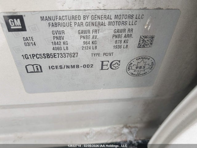 1G1PC5SB5E7337627 Chevrolet Cruze