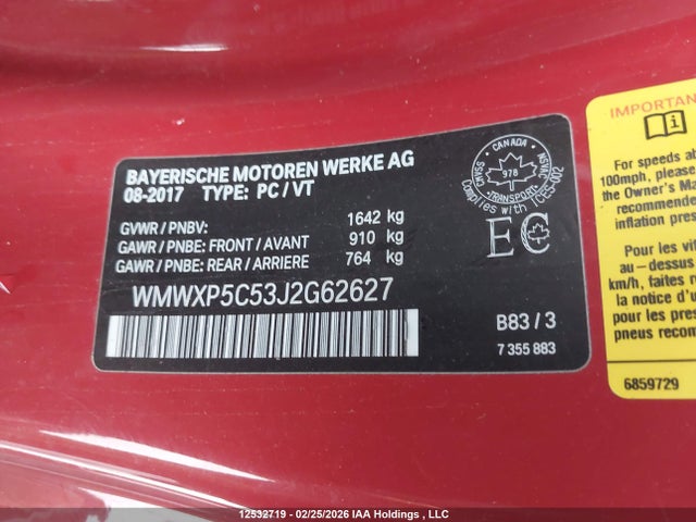 WMWXP5C53J2G62627 Mini 3 Door Cooper