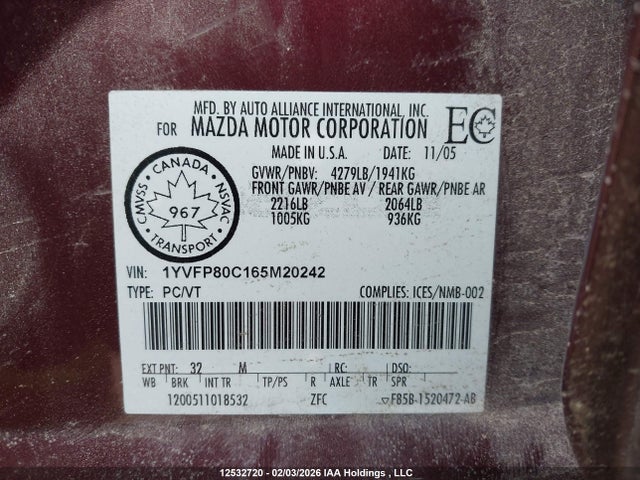 Aukcja sprzedaży 2006 Mazda Mazdaspeed6 Gs-i4, vin: 1YVFP80C165M20242, numer aukcji: 12532720