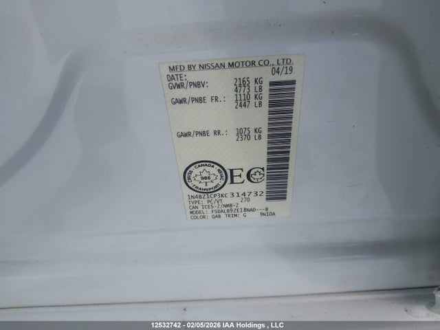 1N4BZ1CP3KC314732 Nissan Leaf S Plus/sl Plus/sv Plus