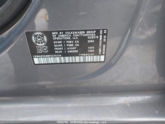 1VWAS7A36FC073104 Volkswagen Passat 1.8 Tsi Trendline