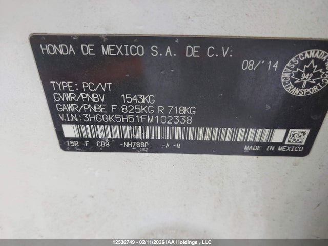 3HGGK5H51FM102338 Honda FIT LX