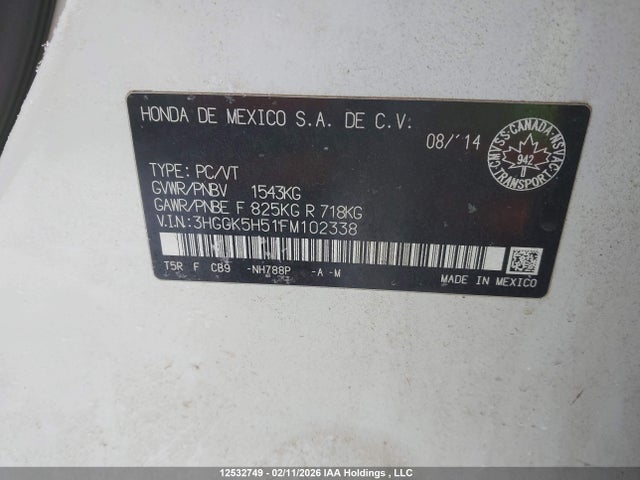 3HGGK5H51FM102338 Honda FIT LX