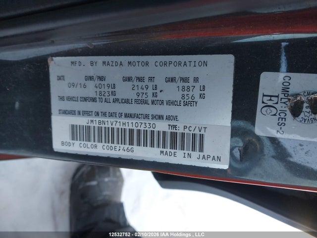 JM1BN1V71H1107330 Mazda Mazda3 Gs