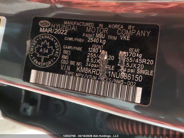 Продаж на аукціоні авто 2022 Hyundai Ioniq 5 Limited, vin: KM8KRDAF1NU086150, номер лоту: 12532765