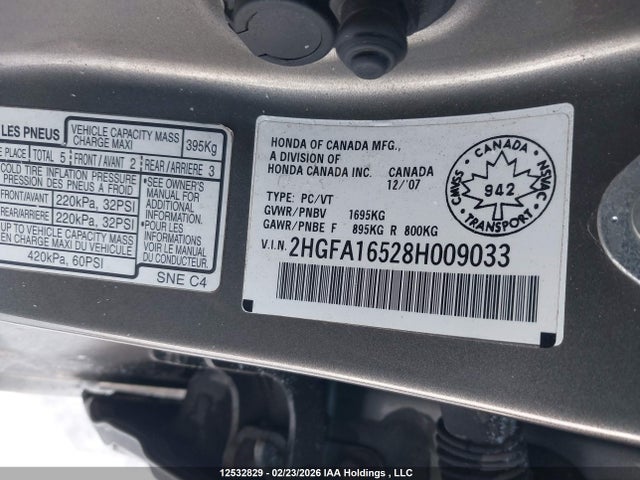 Aukcja sprzedaży 2008 Honda Civic Lx, vin: 2HGFA16528H009033, numer aukcji: 12532829