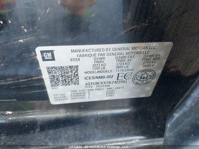 1GTU9CED7KZ422091 GMC Sierra 1500 Elevation