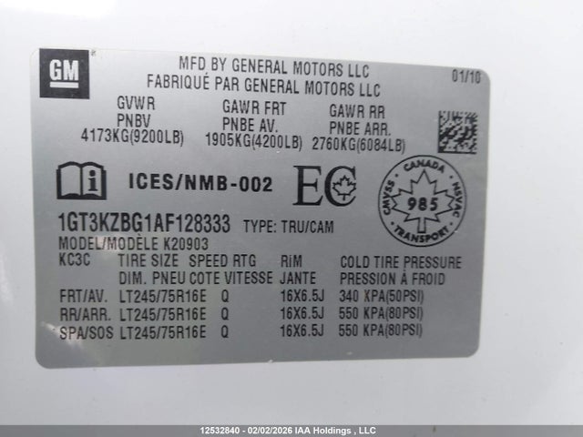Aukcja sprzedaży 2010 Gmc Sierra K2500 Heavy Duty, vin: 1GT3KZBG1AF128333, numer aukcji: 12532840
