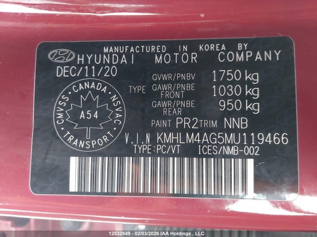 KMHLM4AG5MU119466 Hyundai ELANTRA SEL