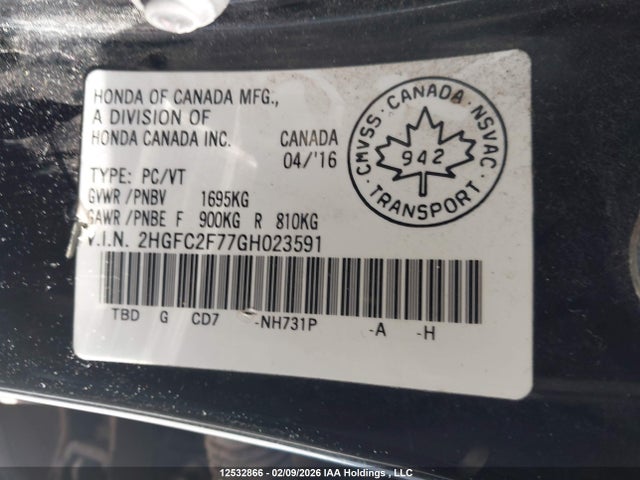2HGFC2F77GH023591 Honda CIVIC EX