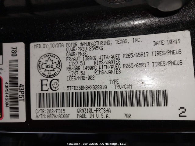 5TFDZ5BN8HX028810 Toyota Tacoma Dbl Cab/sr5/trd Sport/or