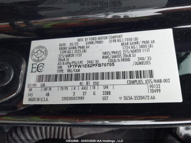 1FTFW1E82PFB70705 Ford F150 Supercrew