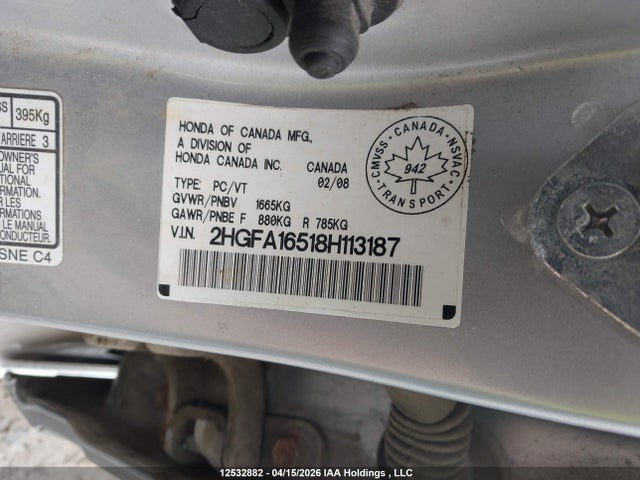 Aukcja sprzedaży 2008 Honda Civic, vin: 2HGFA16518H113187, numer aukcji: 12532882